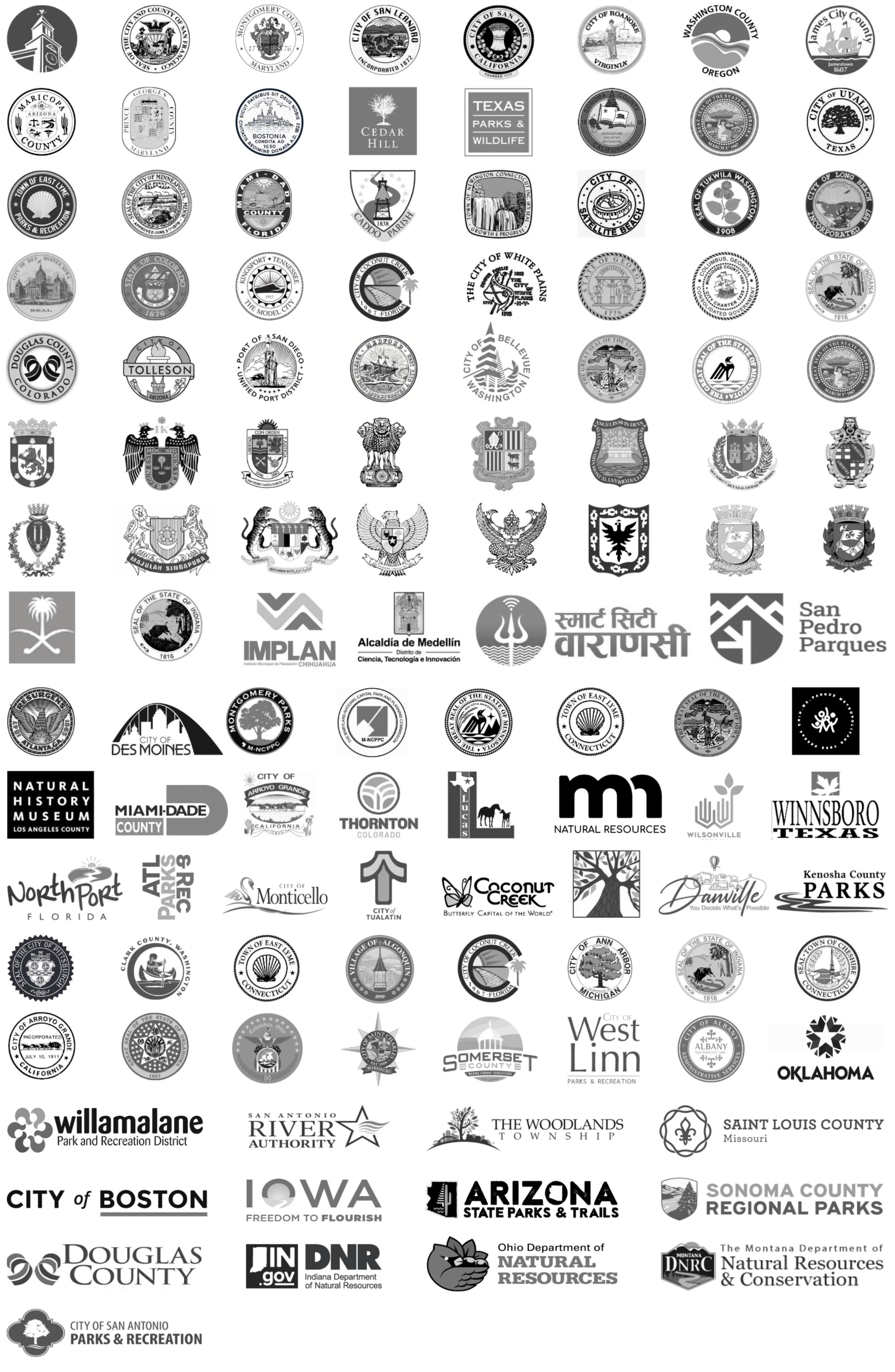 Seals and logos of city, county, state, and international public sector customers of CityData.AI