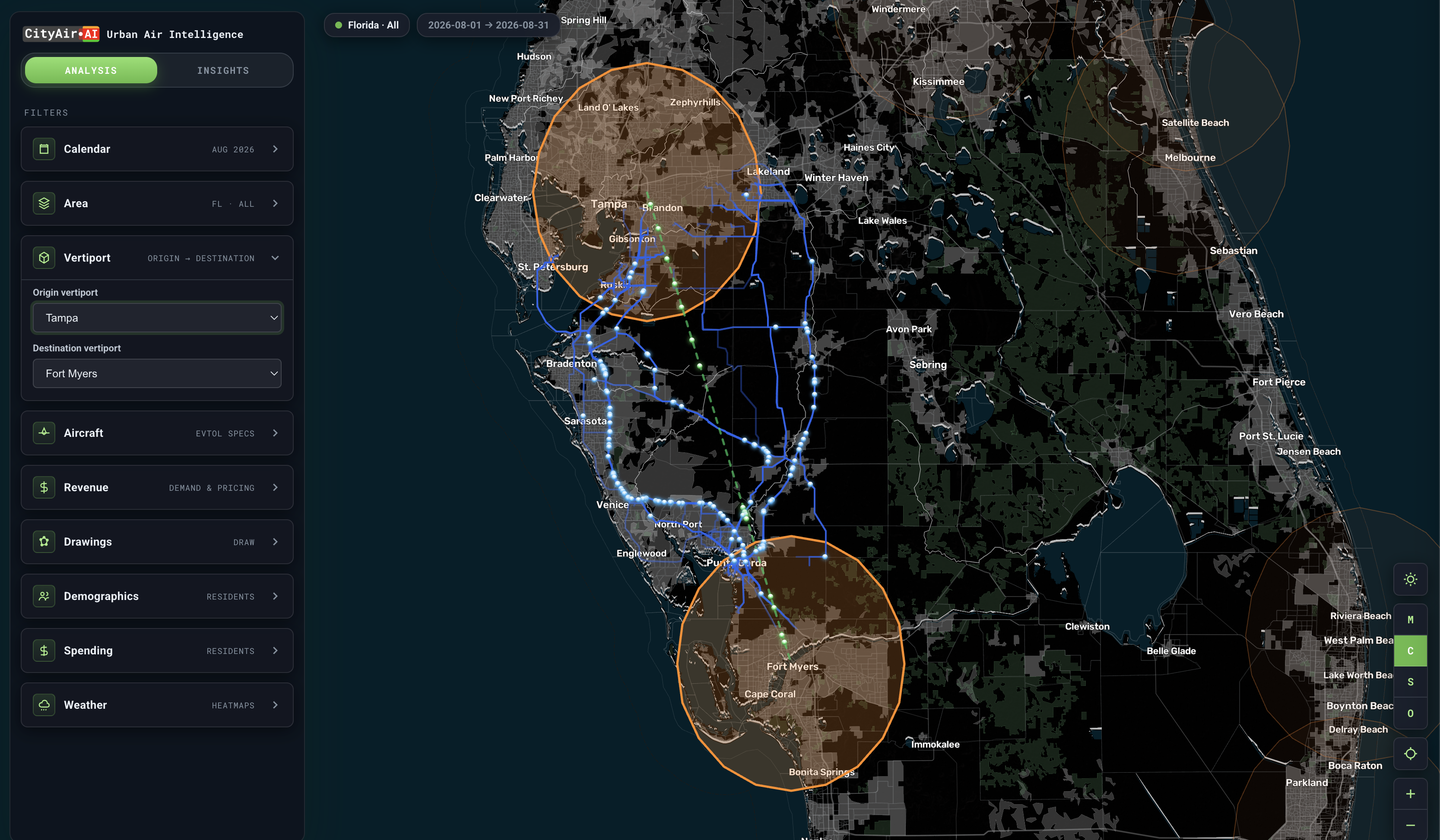 Time savings and corridor fit analysis in CityAir