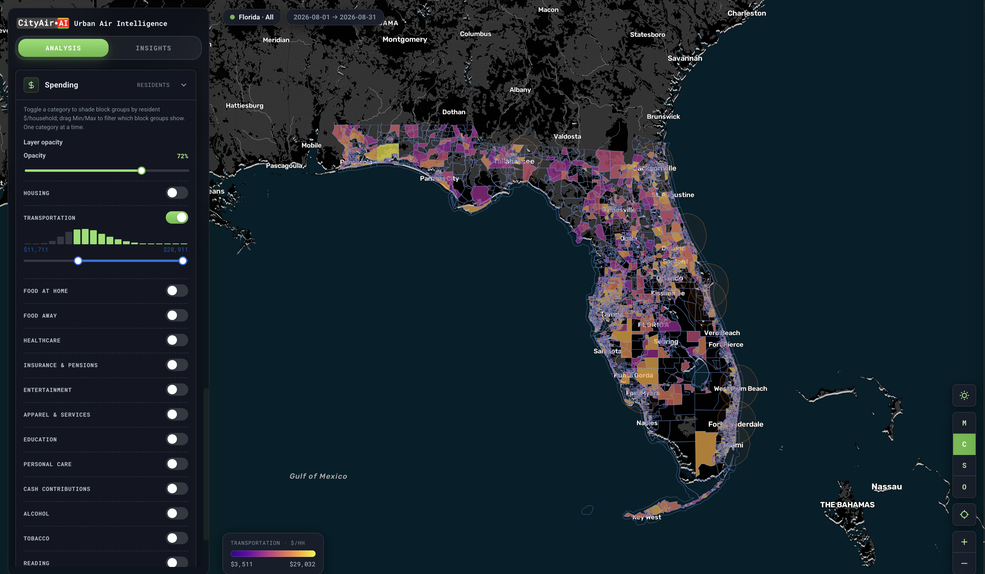 Market assessment choropleth maps in CityAir