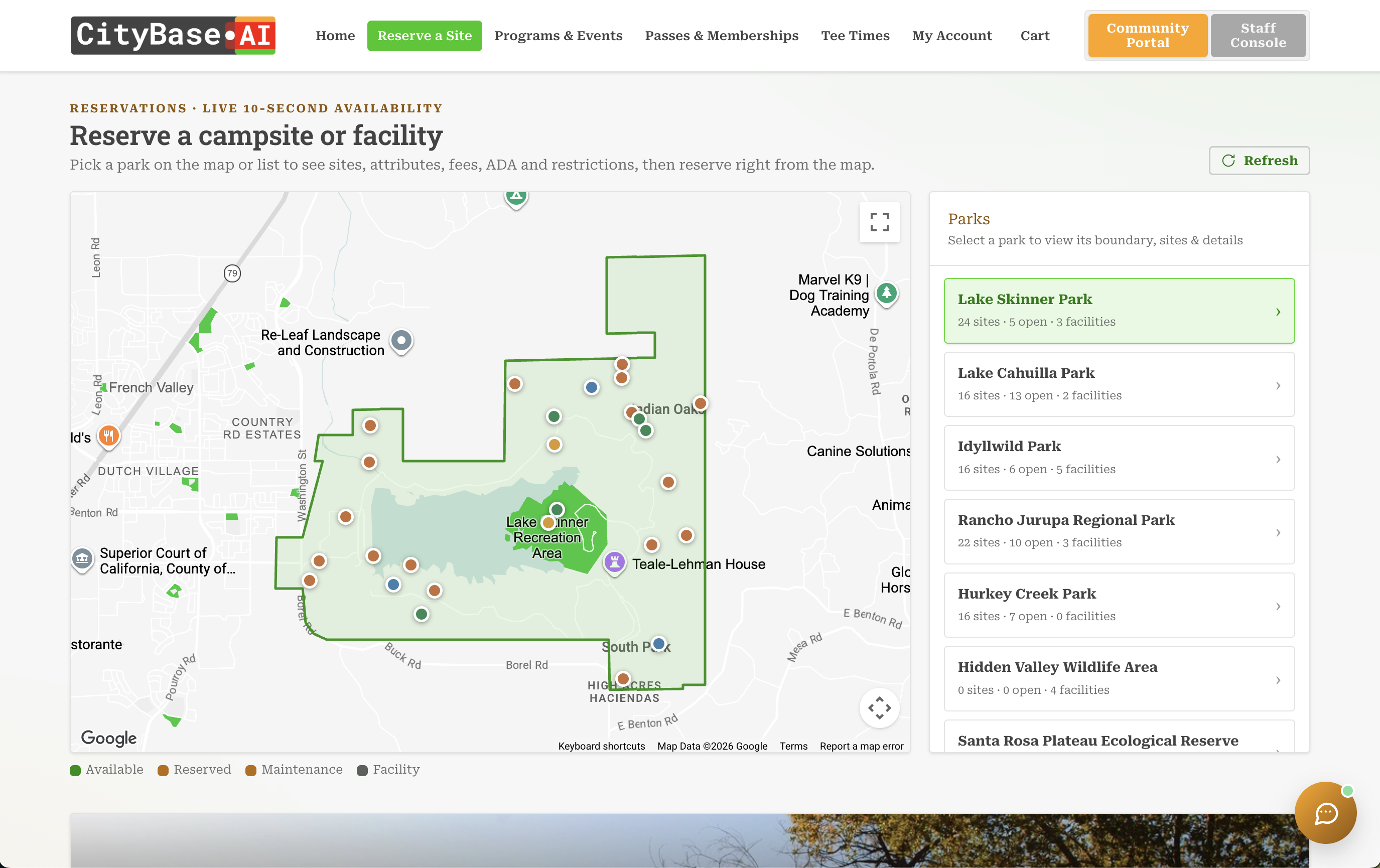 Map-first campsite reservation in CityBase