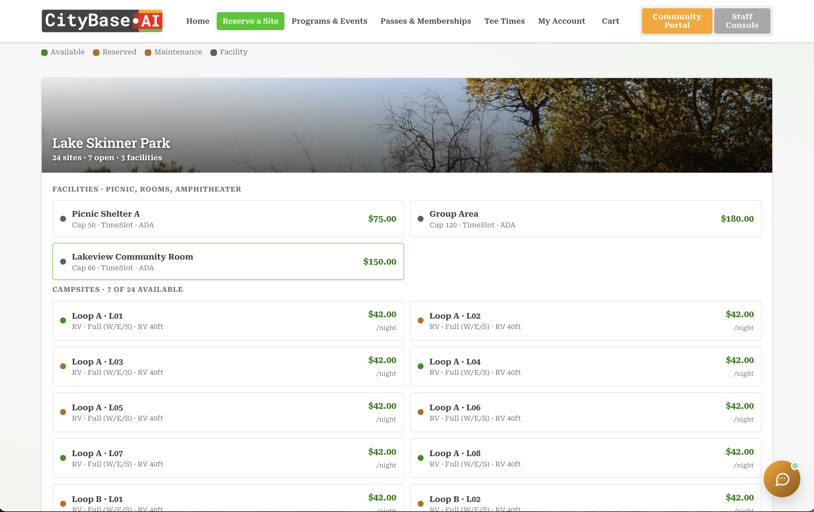 Live availability legend in CityBase