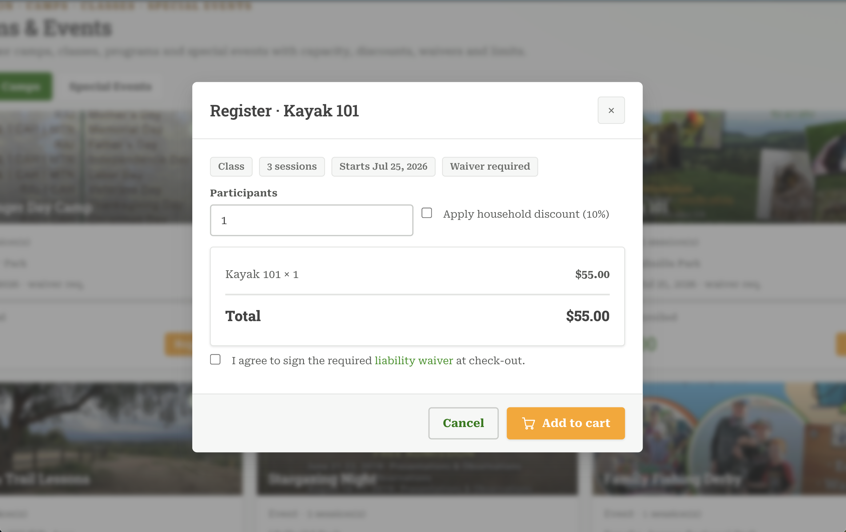 Program and camp registration in CityBase