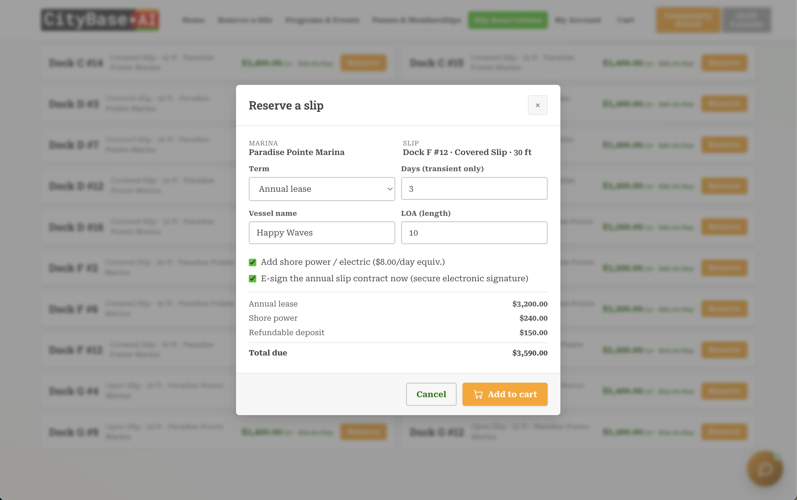 Slip lease terms in CityBase