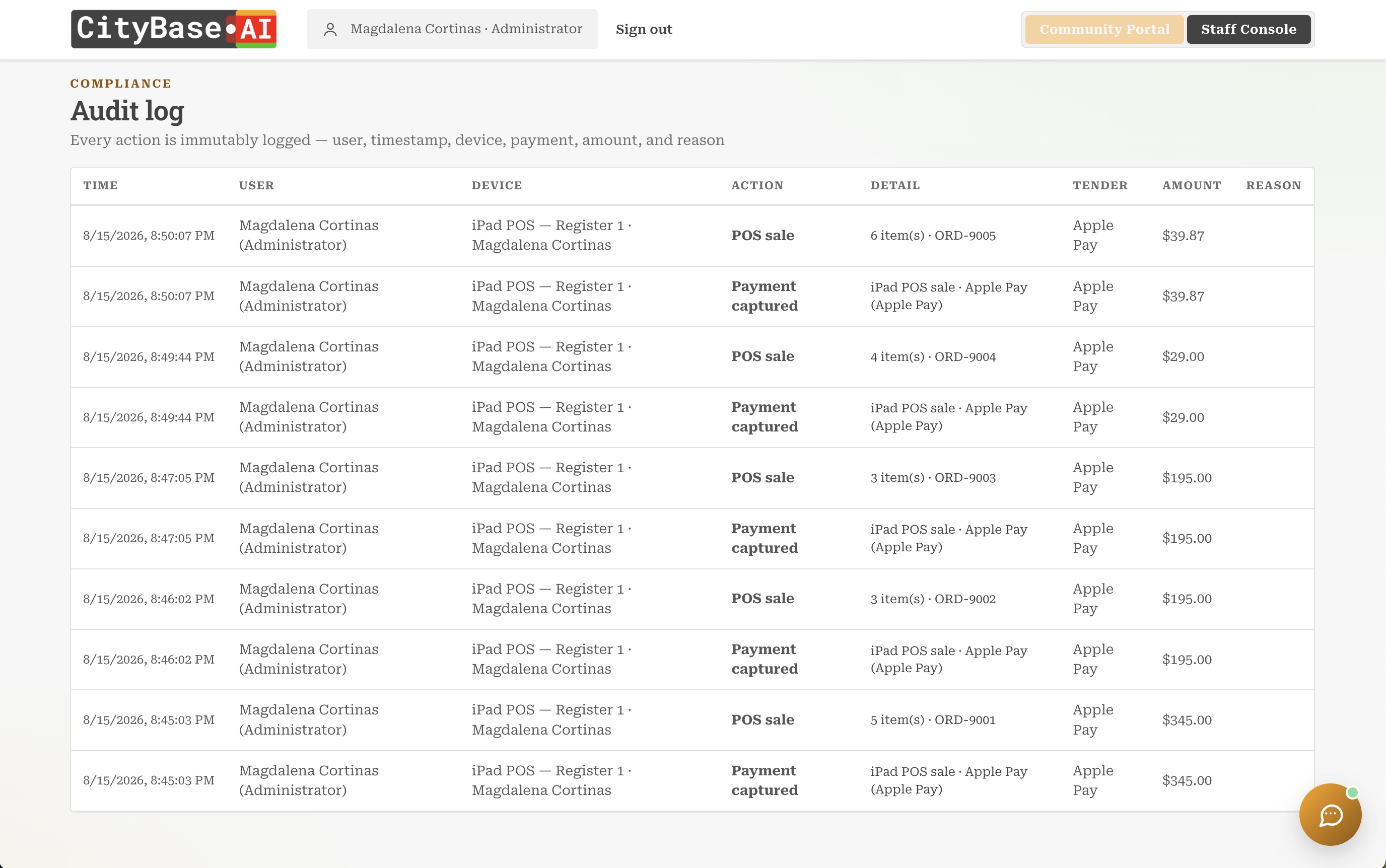 Audit trail in CityBase
