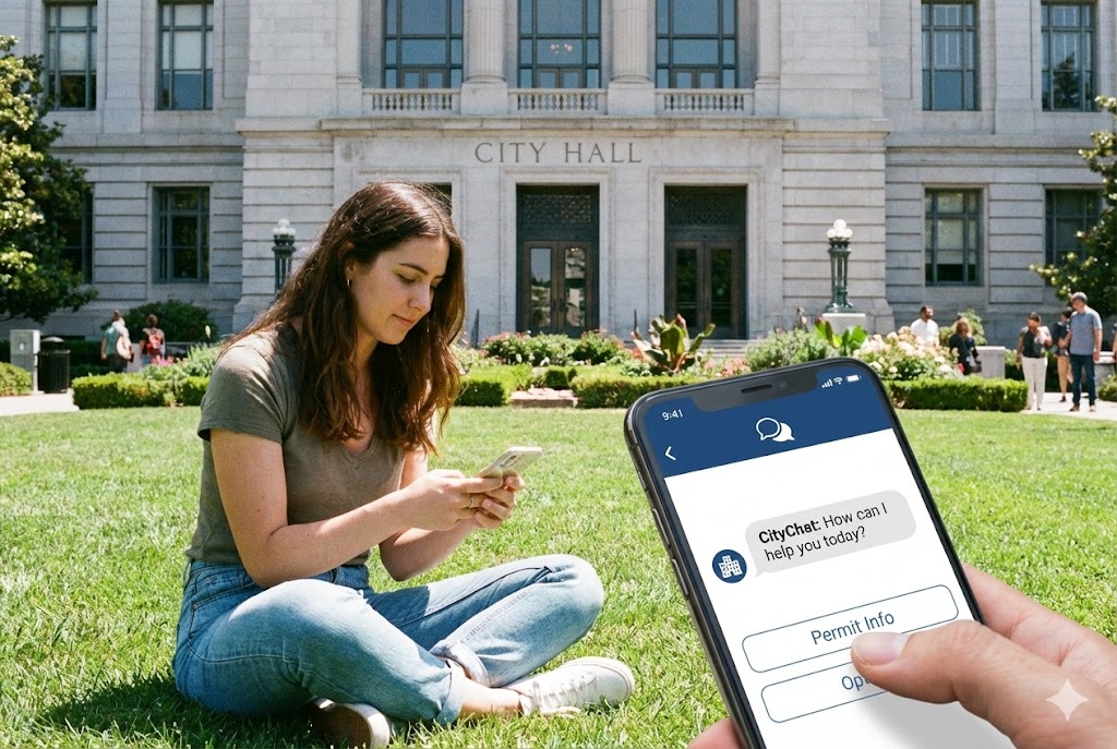 Resident using an AI chatbot app for community engagement