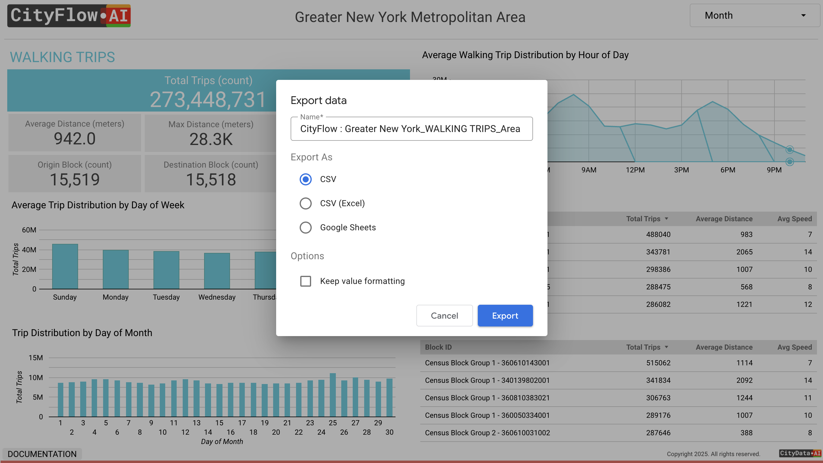 Exports, API access and data dictionary in CityFlow