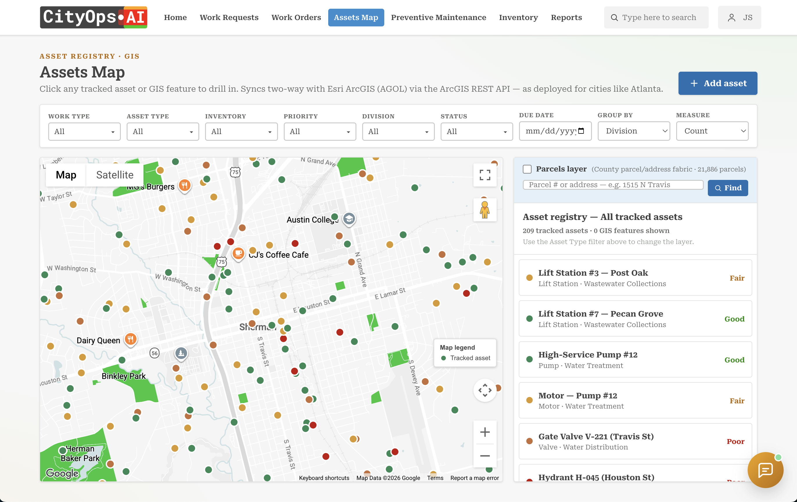 Asset registry and GIS map in CityOps