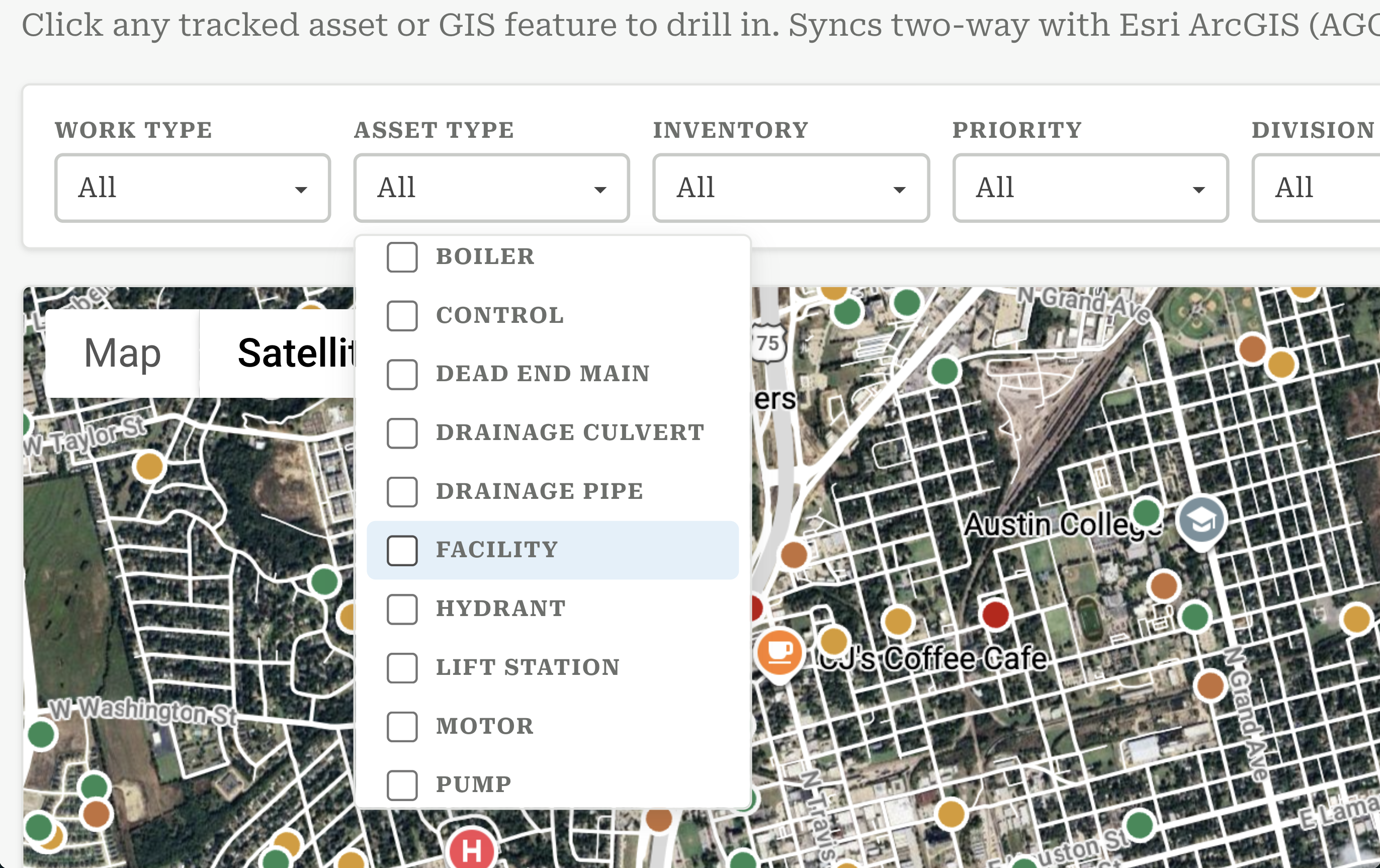 Categorized assets on the CityOps map