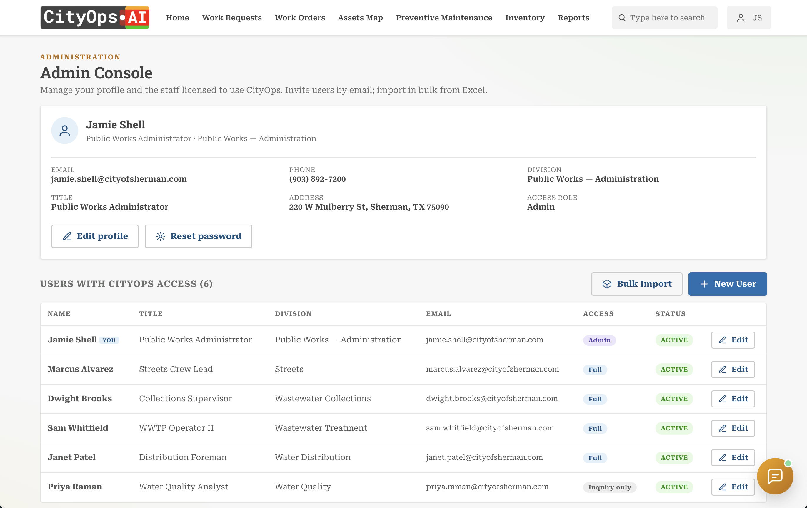 Manage staff users in the CityOps admin console
