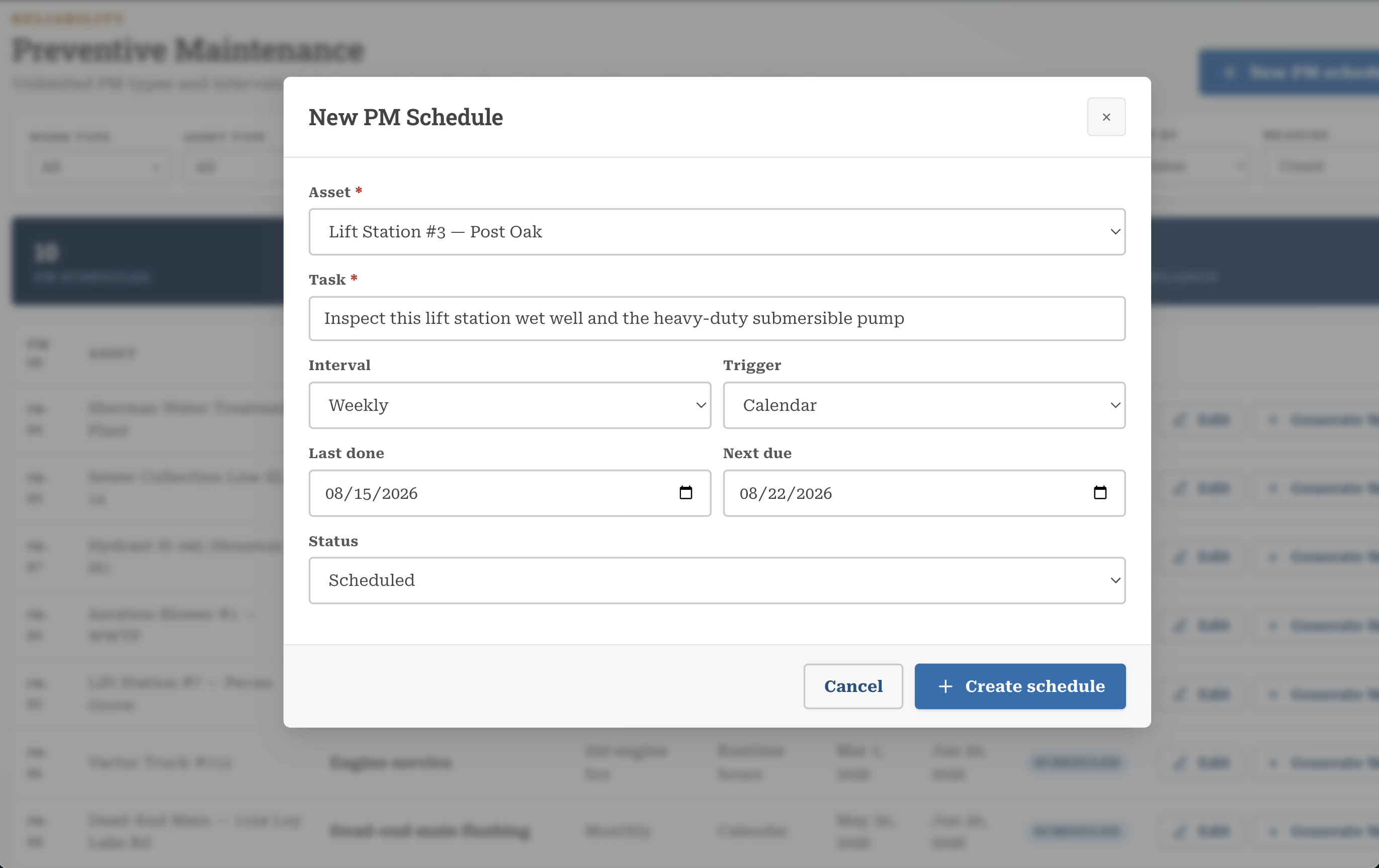 Auto-generated PM work orders in CityOps