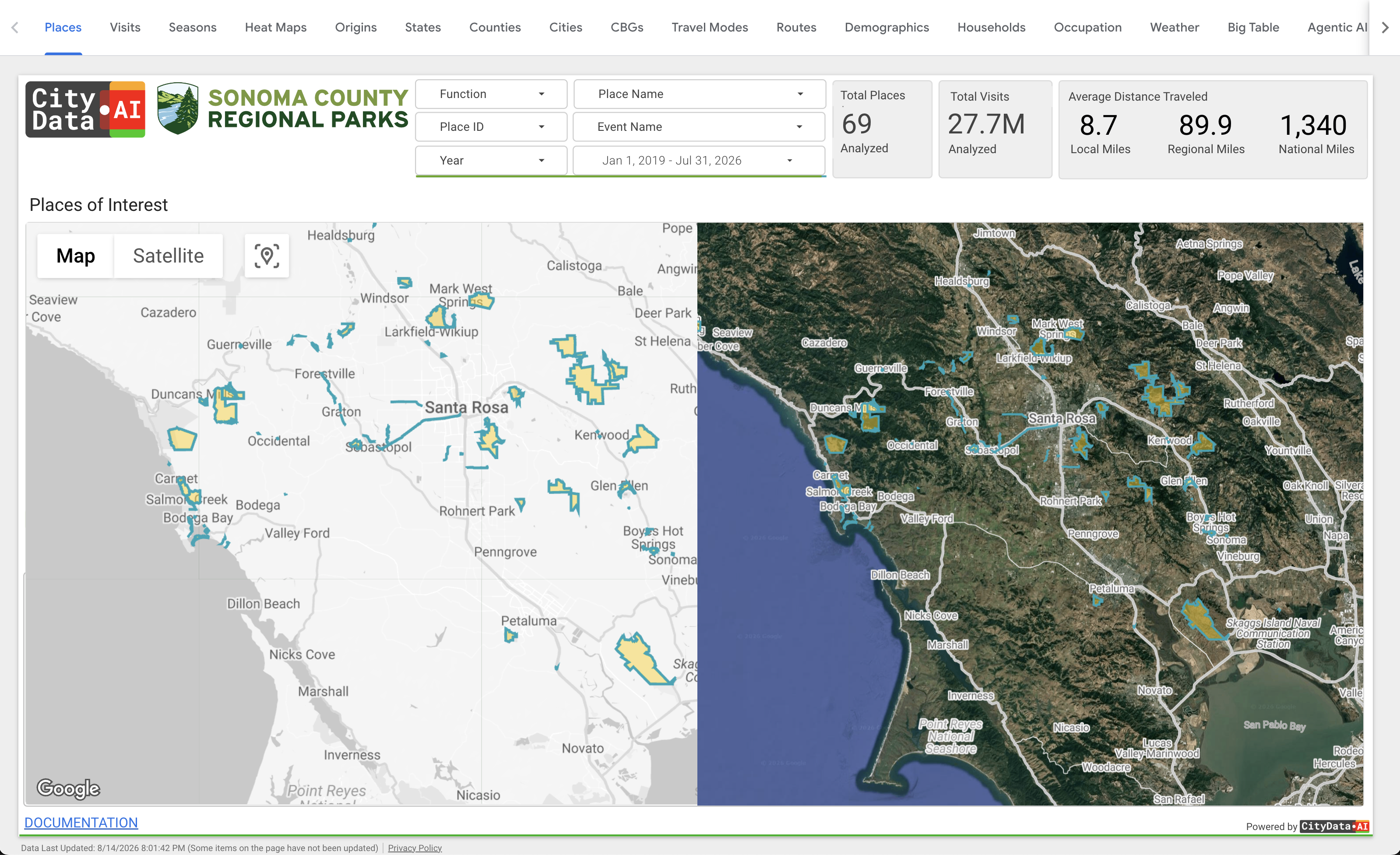 Parks, Trails and Facilities dashboard in CityParks