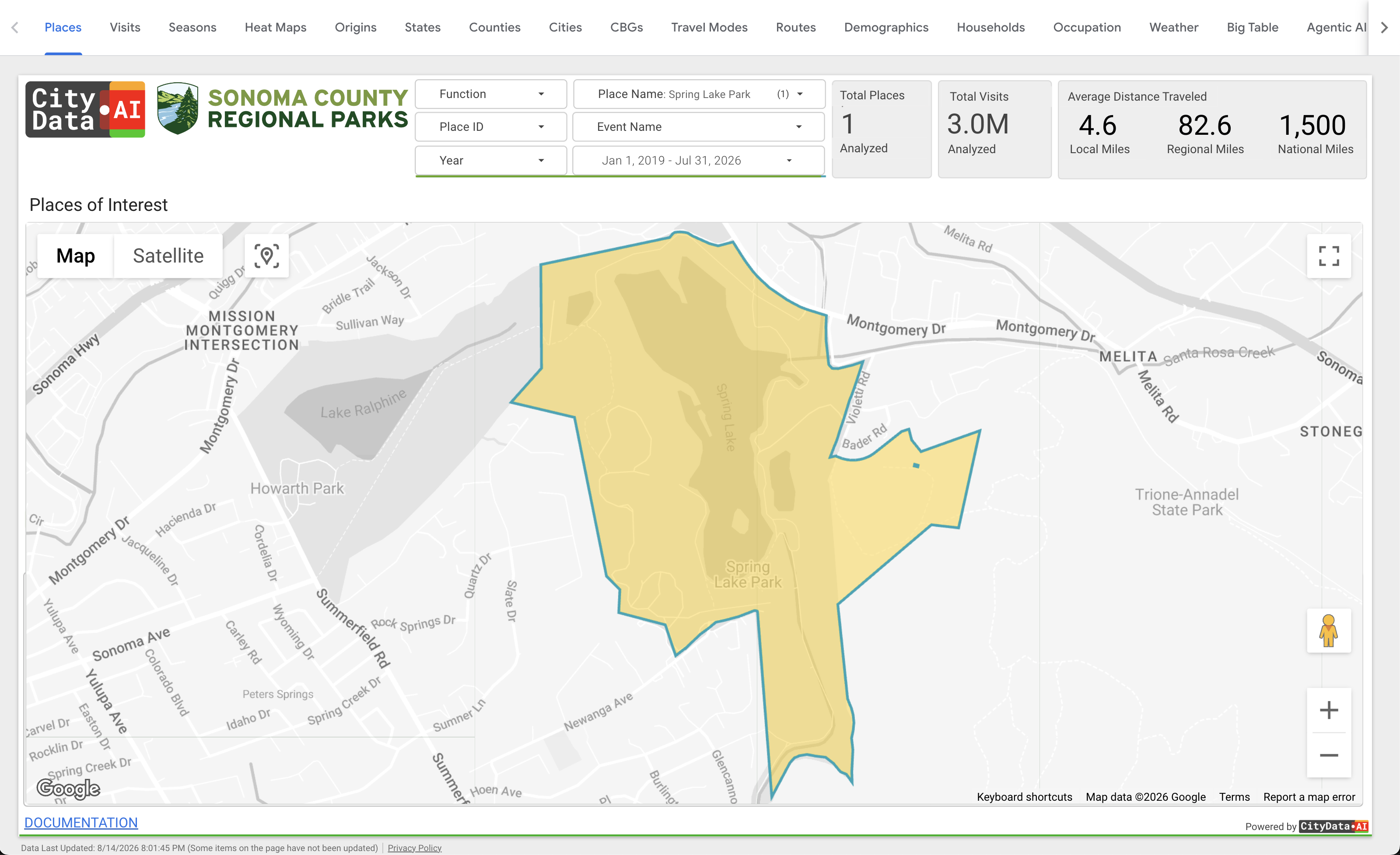 Custom-defined Geofences dashboard in CityParks