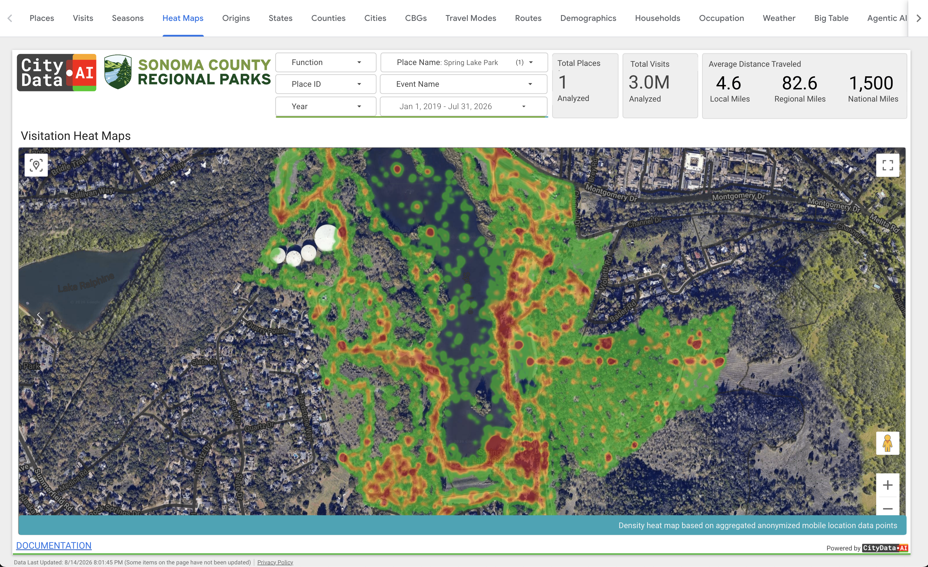 Activity Heat Maps dashboard in CityParks