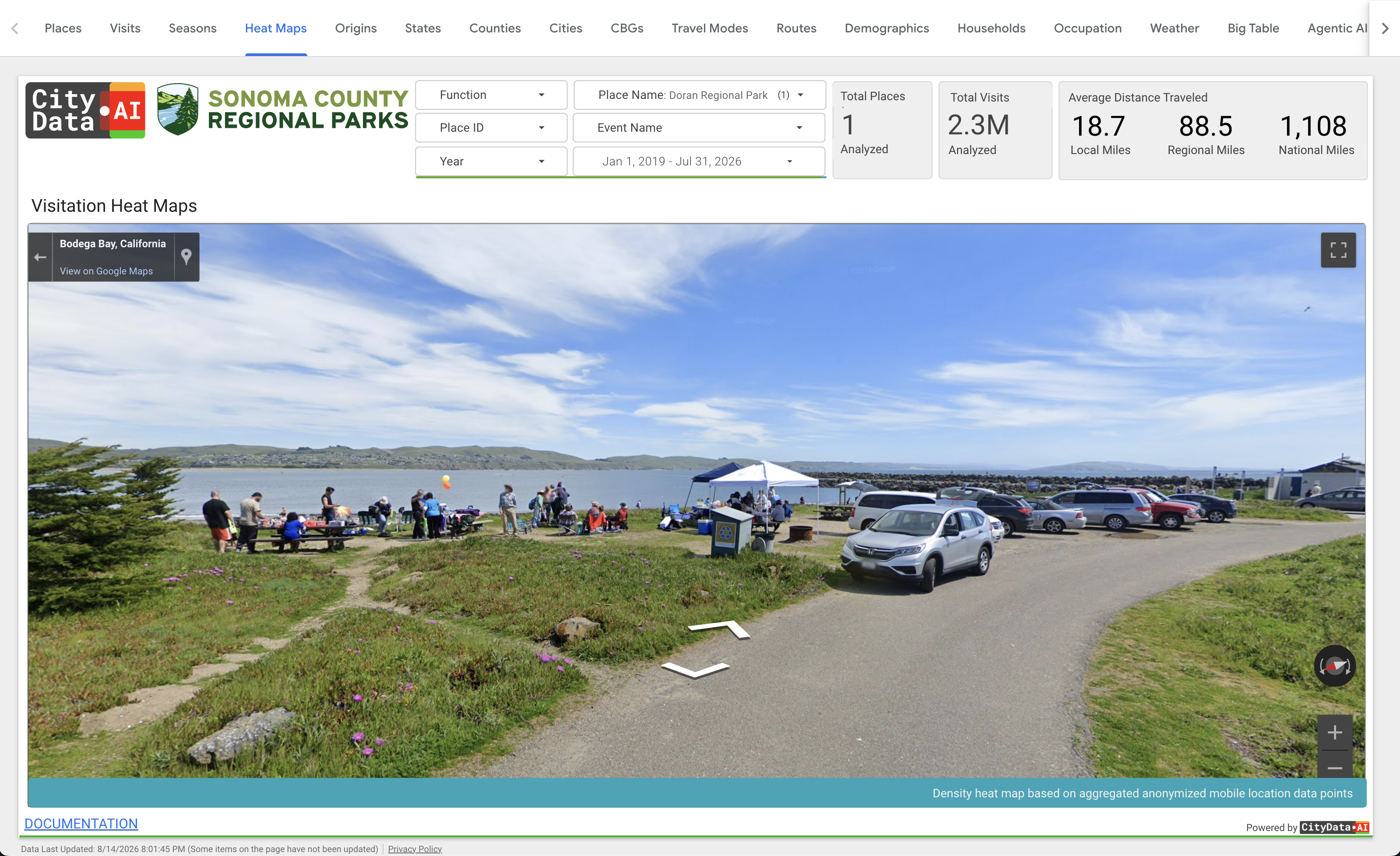 Google Street View dashboard in CityParks